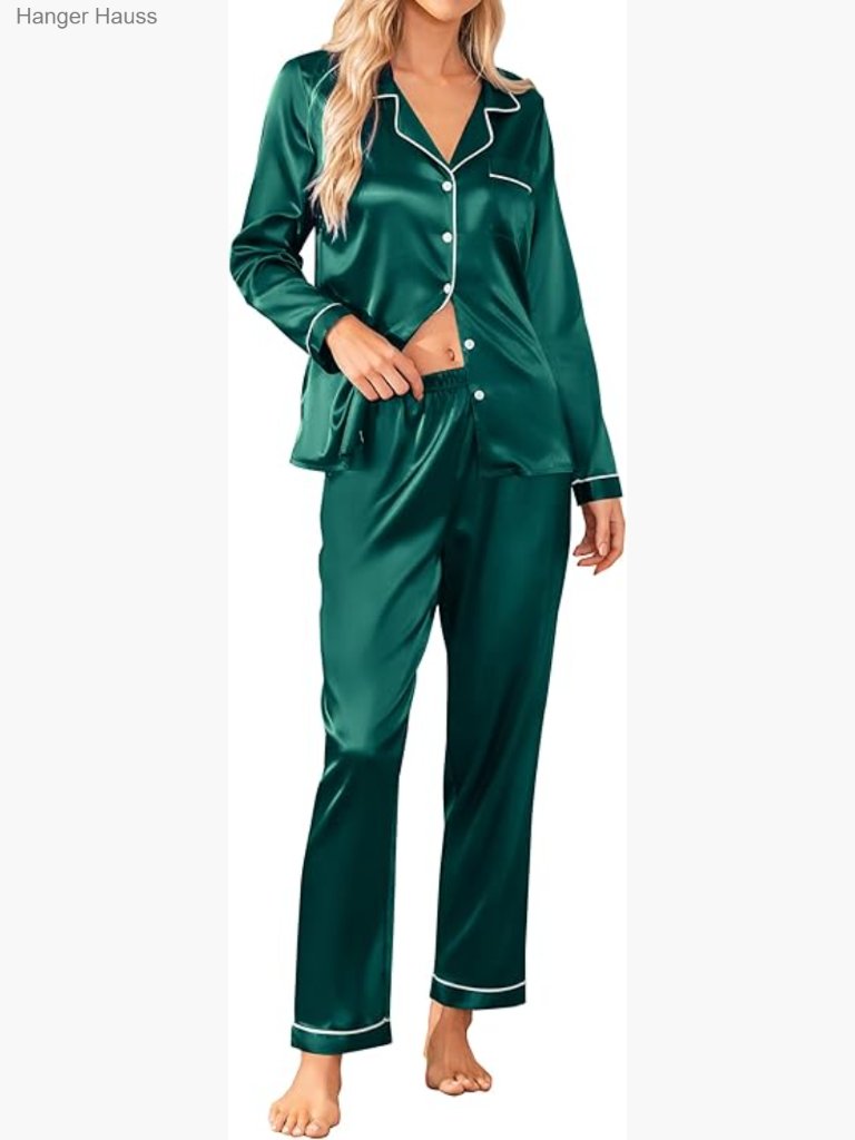 Satin Pajama Set - Long Sleeve Button Down With Pockets